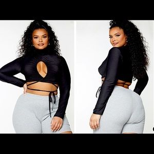 Black Long Sleeve Cut Out Ruched Long Sleeve Top